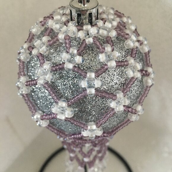 Beaded Ornament Cover - Amethyst & Clear Crystal Decoration - Picture 2 of 3